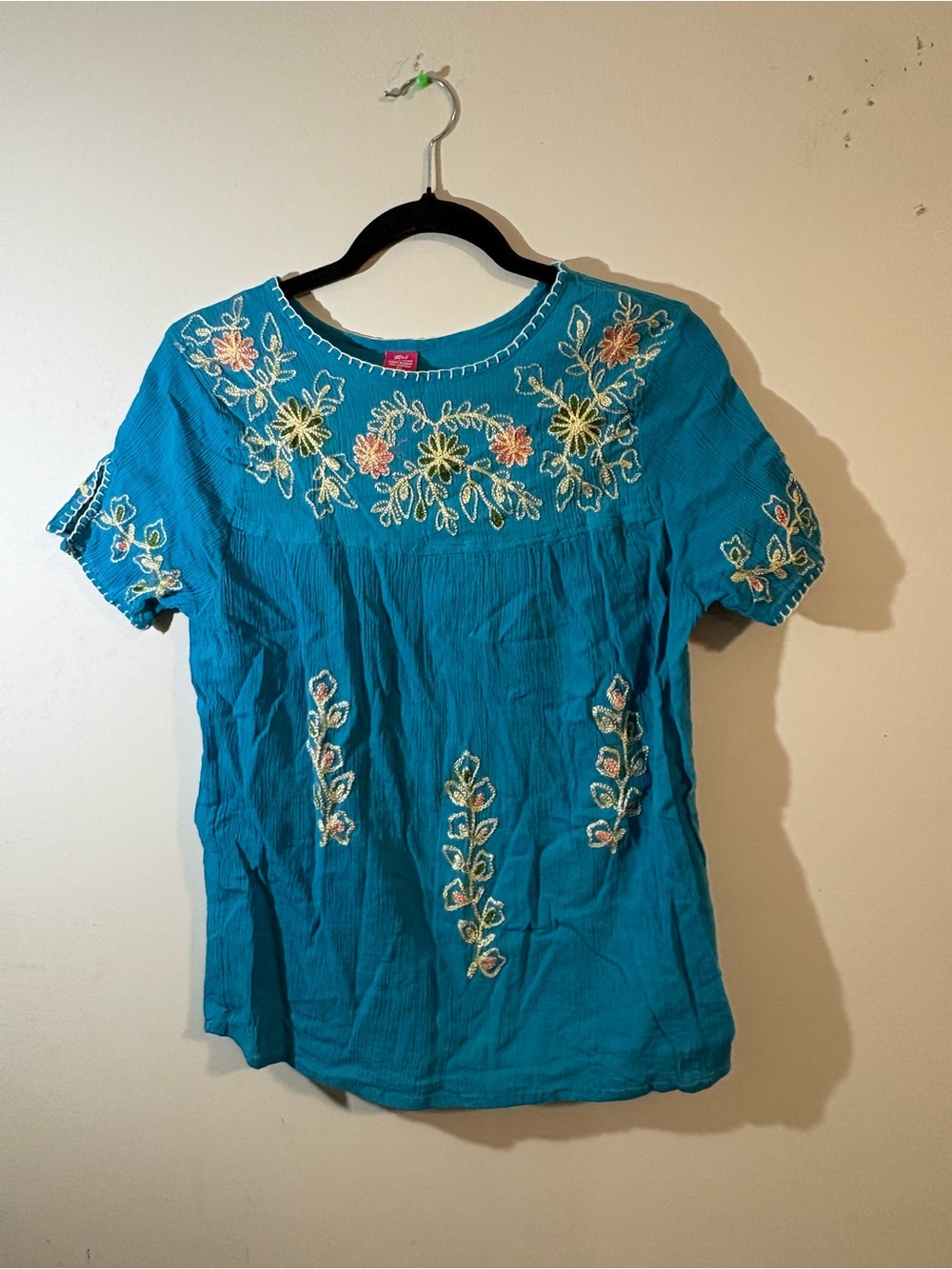 Raj turquoise blouse‎ Chloe top floral embroidery cotton Short Sleeve Women’s XL